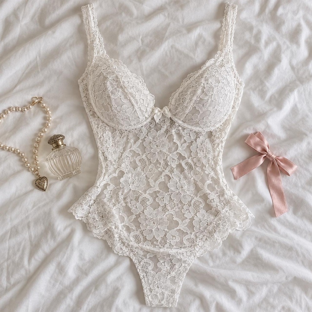 90s victoria's secret white lace teddy size 36b